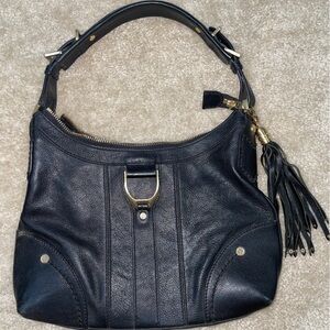 Cole Haan Hobo Handbag Soft Pebbled Black Leather With Tassel Purse Small Medium